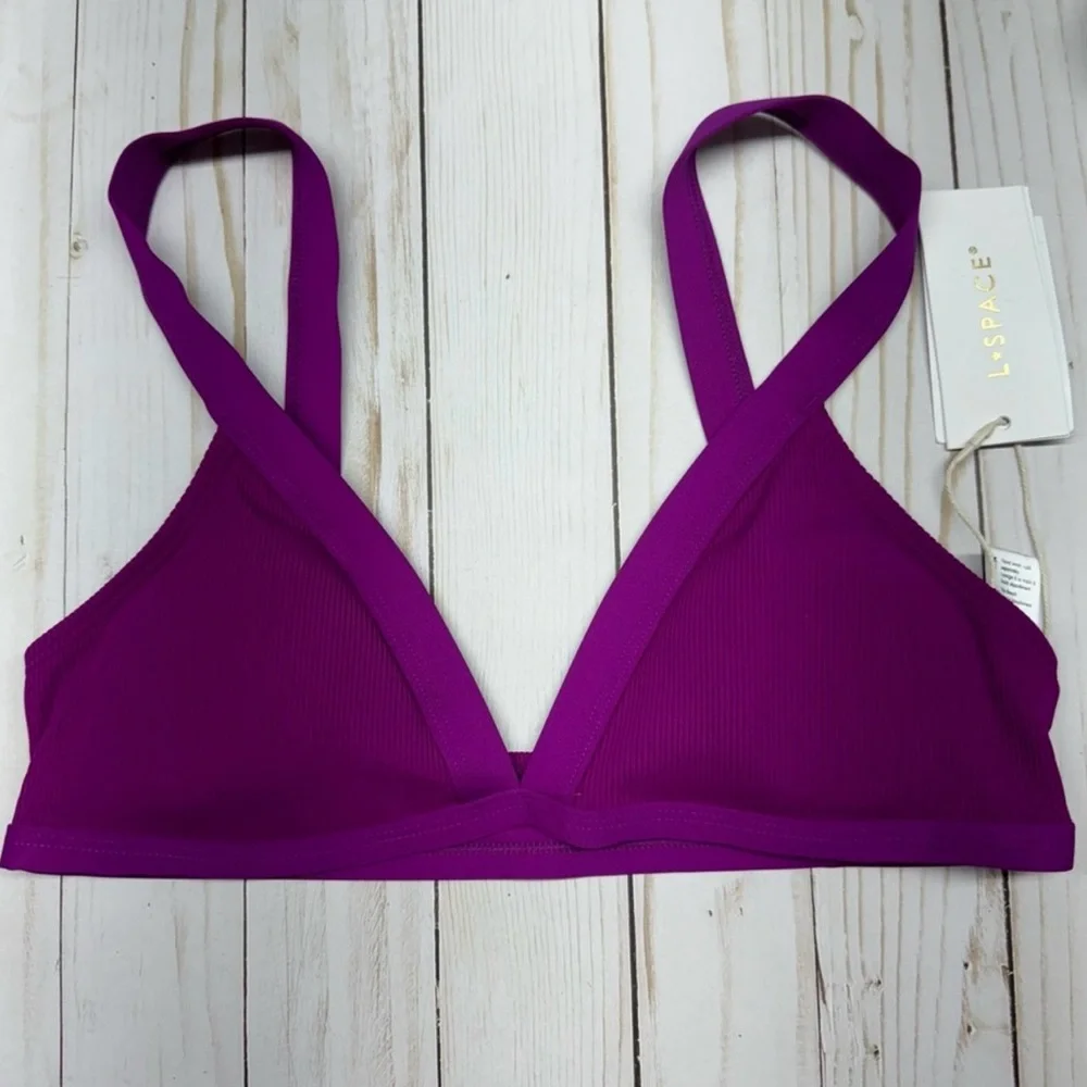 L*Space Berry Farrah Ribbed Bikini Swimsuit Top Size Small